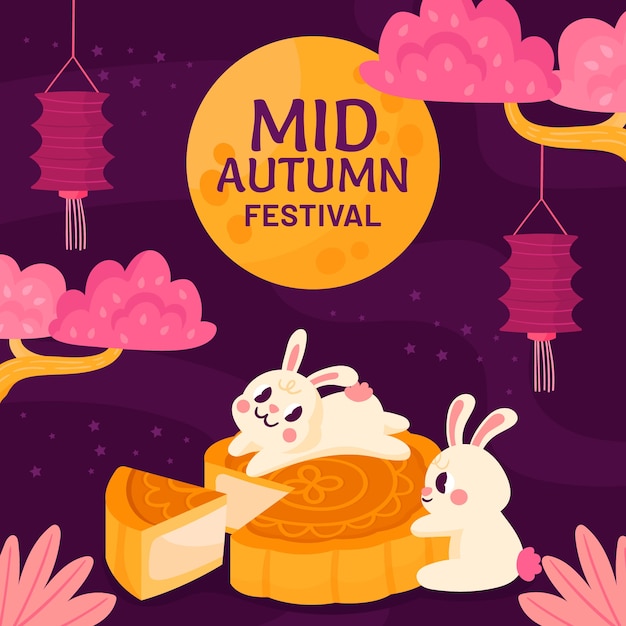 Flat illustration for mid-autumn festival celebration