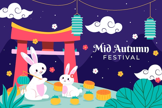 Flat illustration for mid-autumn festival celebration