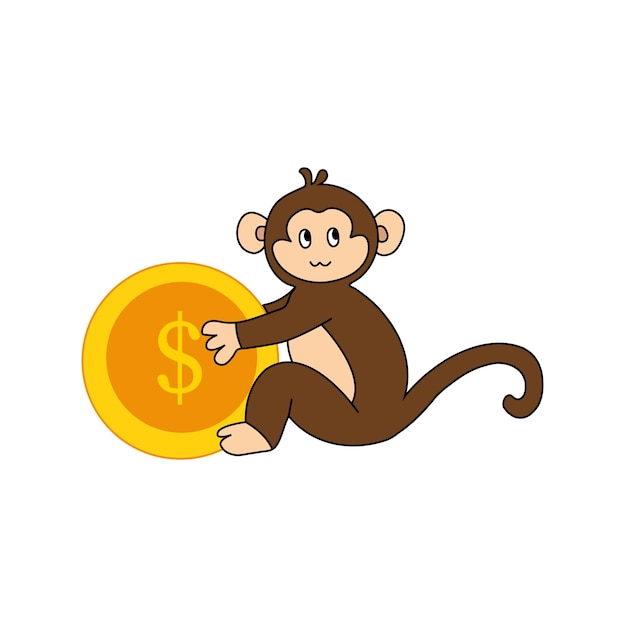 Flat illustration of a monkey holding a coin