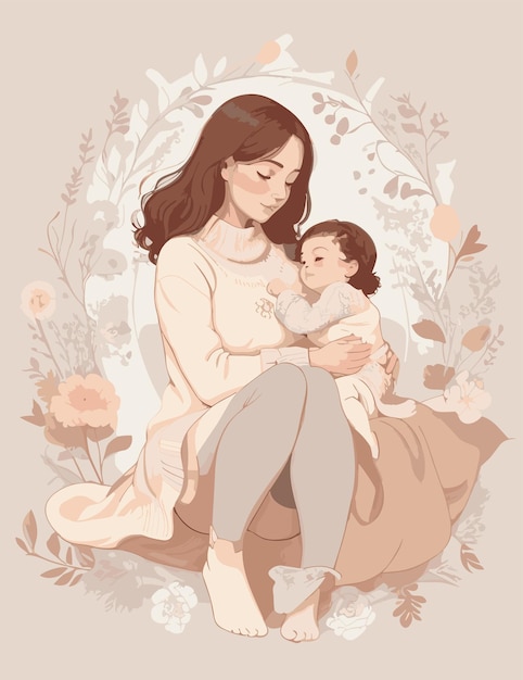 a flat illustration of motherhood with watercolor effects