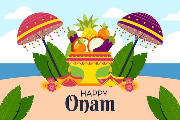 Flat illustration for onam celebration