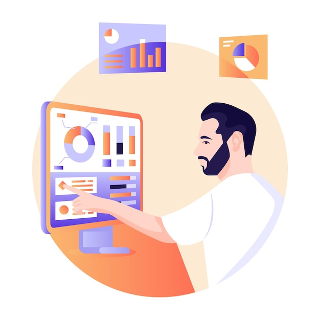 Flat illustration of online analysis is up for premium use