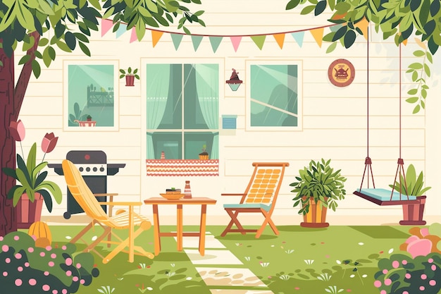 Vector flat illustration outdoor patio