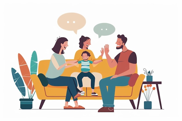 Vector flat illustration of parents and children