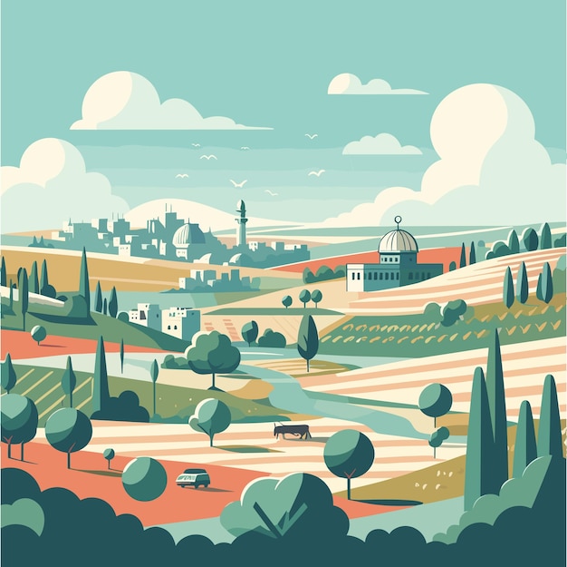 Vector a flat illustration of peaceful landscape vibes in the world