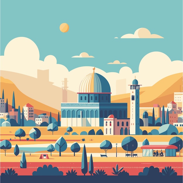 Vector a flat illustration of peaceful landscape vibes in the world