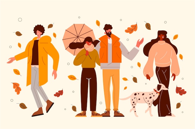 Flat illustration people in autumn