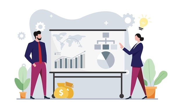 Vector flat illustration of people managing financial business development