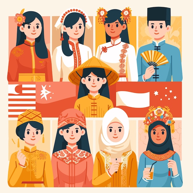 Vector a flat illustration of people with diverse ethnicies