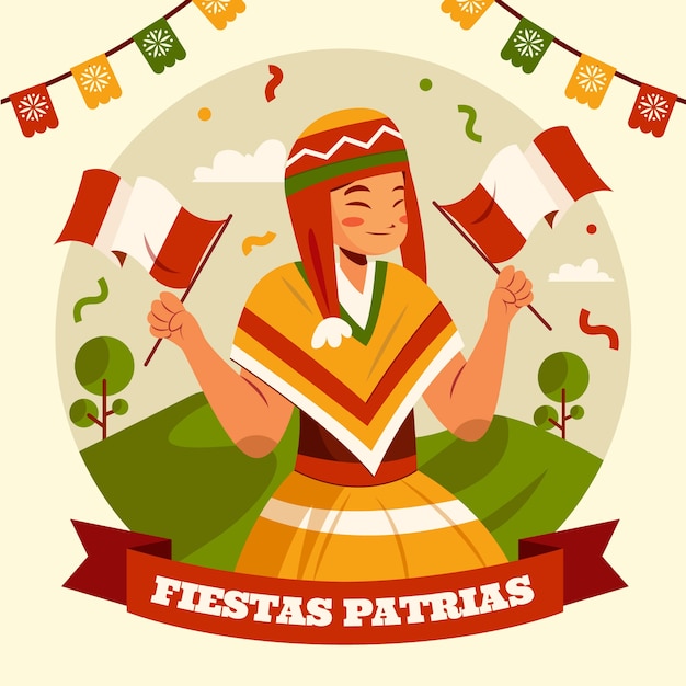 Flat illustration for peruvian fiestas patrias celebrations