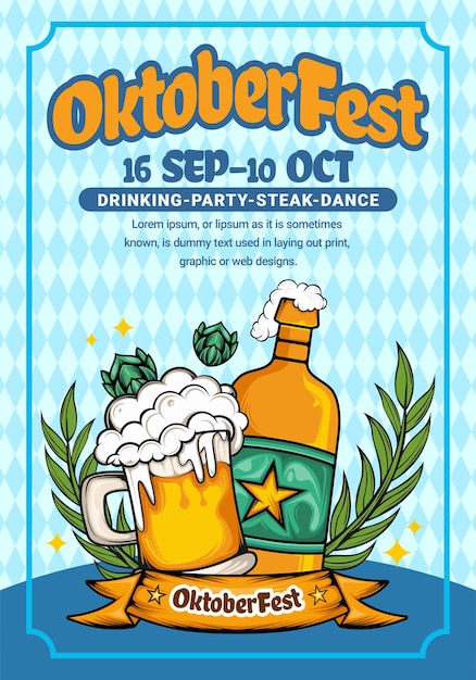 Flat illustration poster for invitation celebrating beer festival