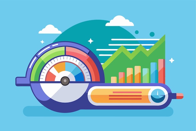 Vector a flat illustration of a progress indicator with a chart and bar graph progress indicator customizable flat illustration