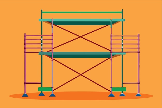 A flat illustration showcasing a scaffold with two levels and side supports on an orange backdrop Customizable flat illustration scaffold