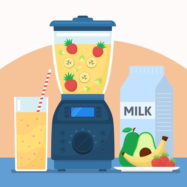 Flat illustration smoothie in blender glass