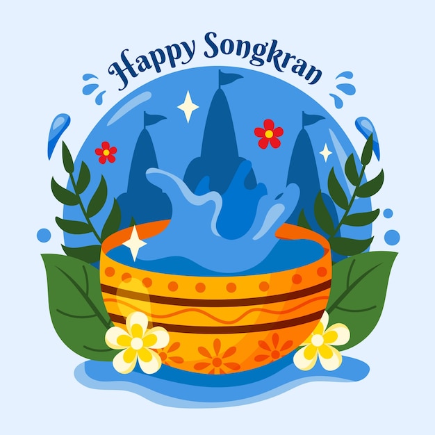 Flat illustration for songkran water festival celebration