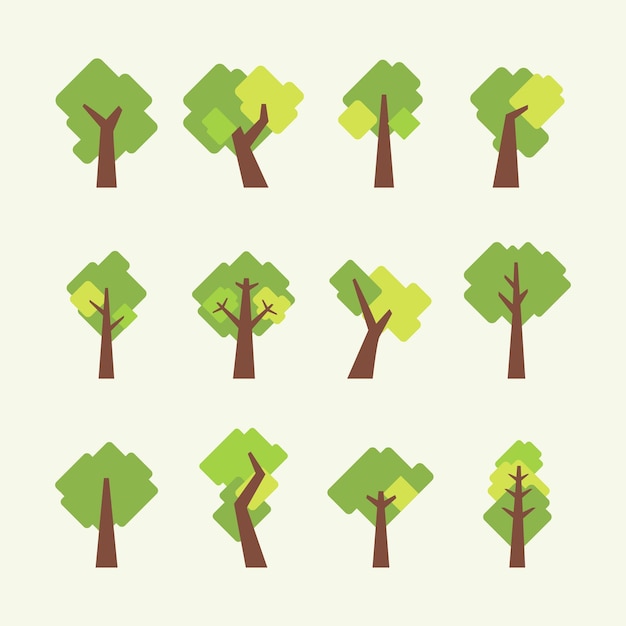 Flat illustration of square leaf tree and plant