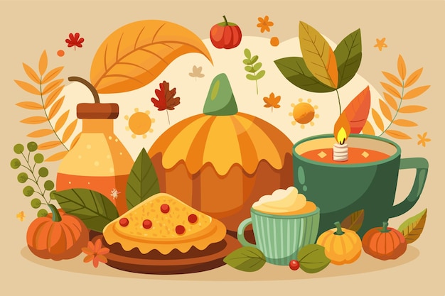 Flat illustration for thanksgiving celebration with food