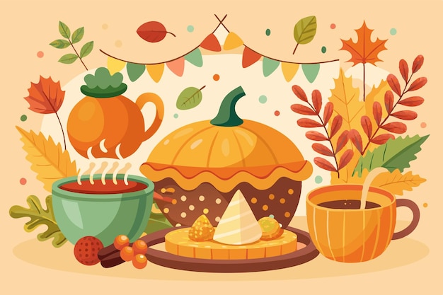 Flat illustration for thanksgiving celebration with food