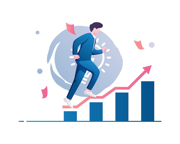 Flat illustration vector graphic of young man hurry up consisting of finance graph