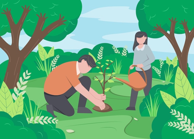 Flat illustration vector, man planting a tree, saving planet, saving energy, Earth day vector concept