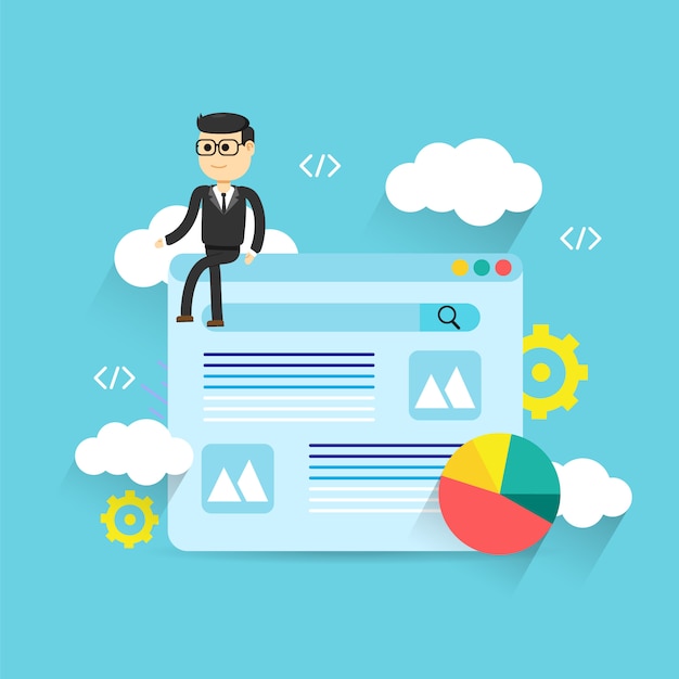 Flat illustration web analytics design, SEO optimization