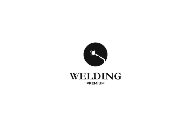 Flat illustration welding torch logo design. Welder tool with spark vector design. Welding work logo