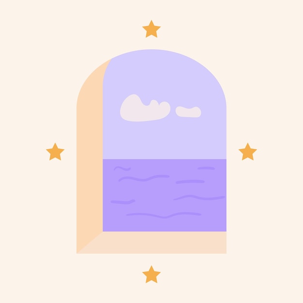 Flat Illustration of Window Face to Sea Panorama