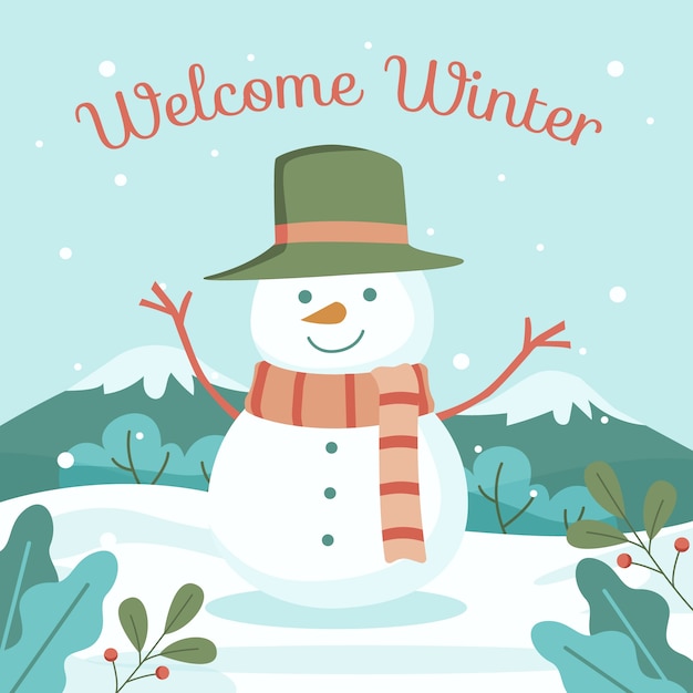 Vector flat illustration for winter season with snowman