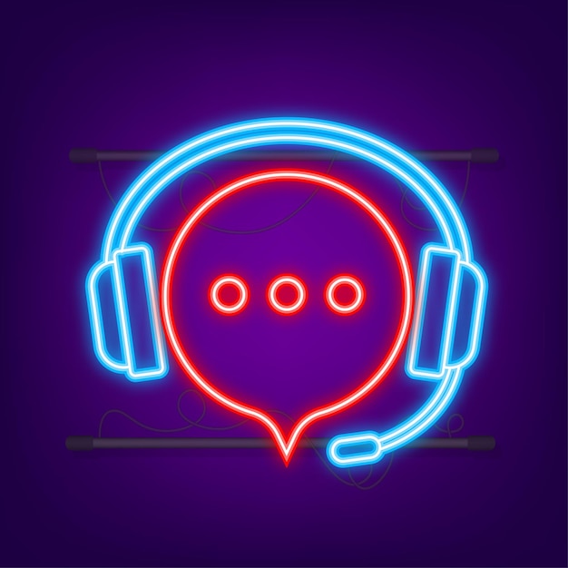 Flat illustration with customer service. Customer support service. Neon icon.