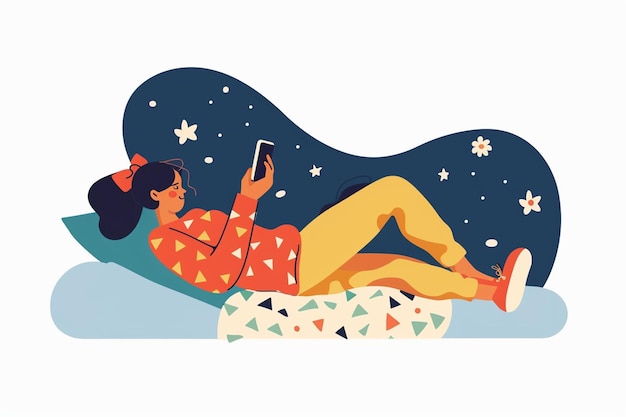 Vector flat illustration woman in bed