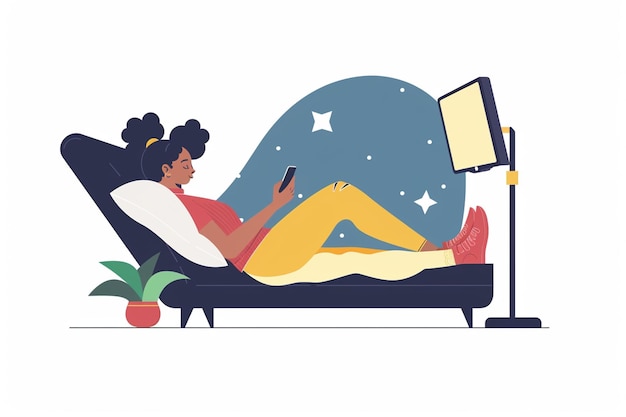 Vector flat illustration woman in bed