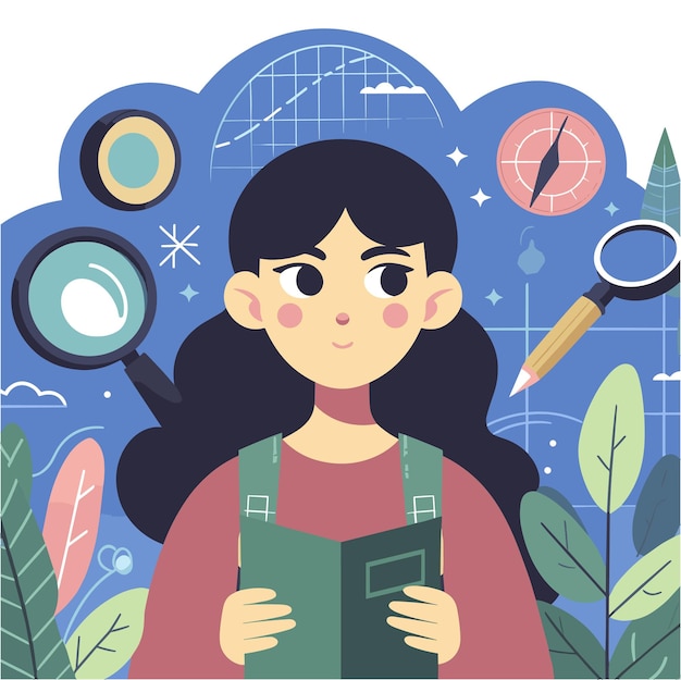 A flat illustration of a woman discover