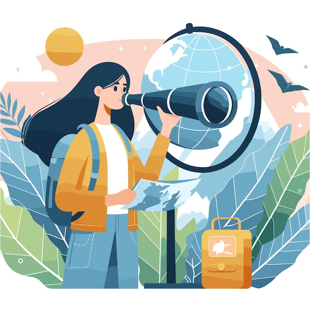 A flat illustration of a woman discover