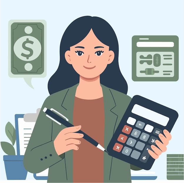 A flat illustration of a woman manage financial