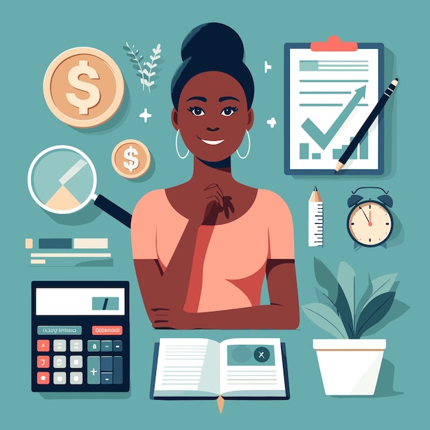 A flat illustration of a woman manage financial