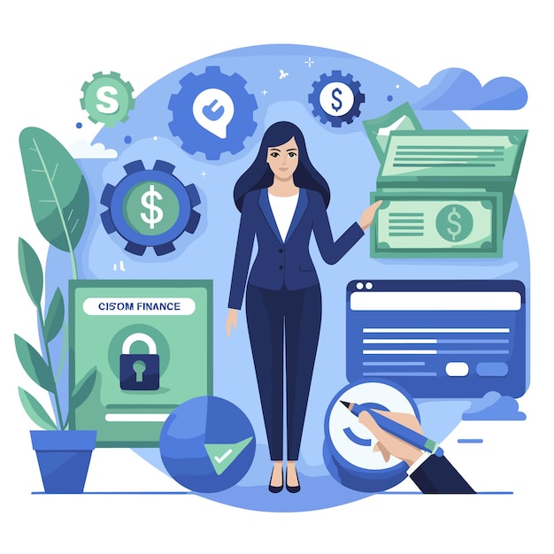 A flat illustration of a woman manage financial