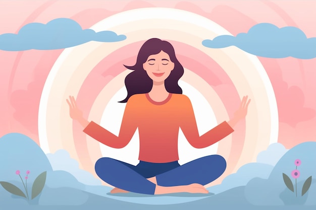 Flat Illustration of a Woman Meditating