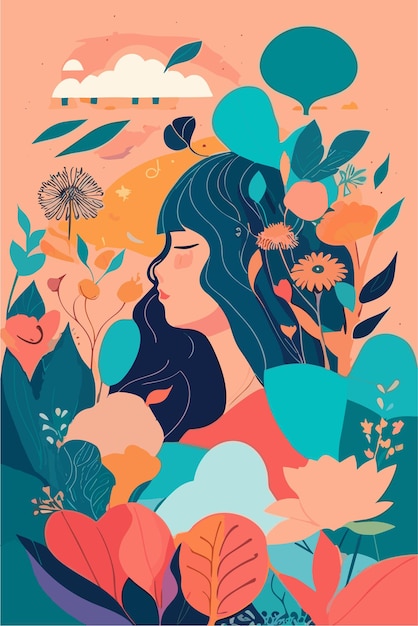 A flat illustration of woman with cozy vibes v