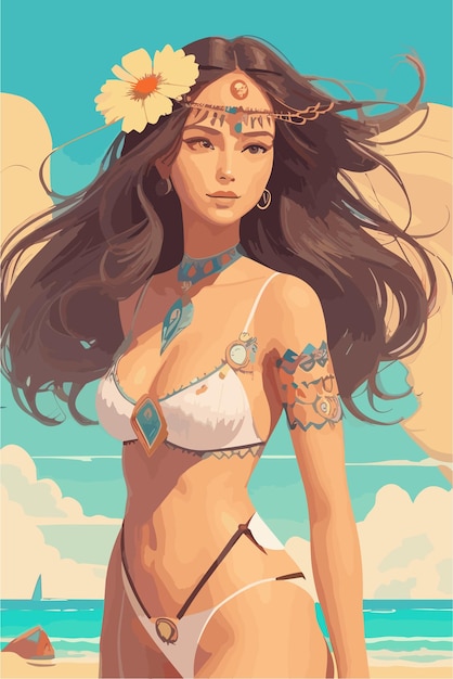 a flat illustration of woman with summer vibes