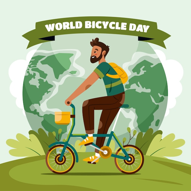 Flat illustration for world bicycle day celebration