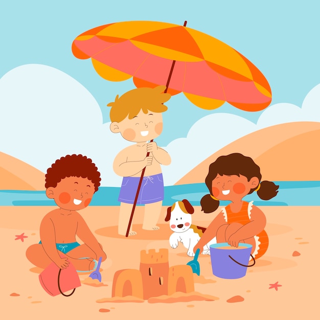 Flat illustration for world children's day celebration with kids playing