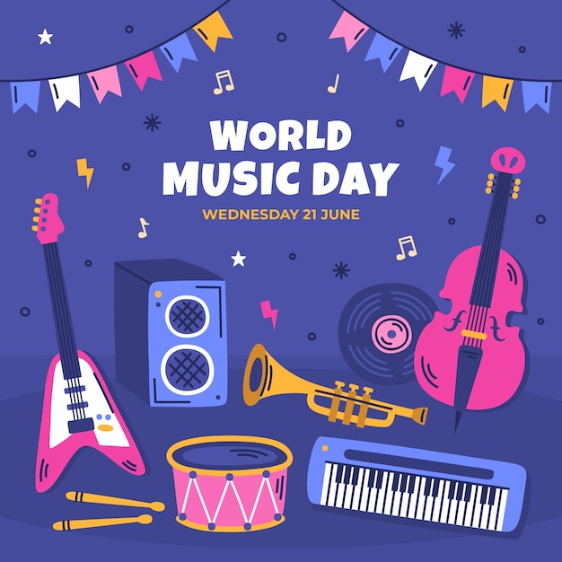 Flat illustration for world music day celebration