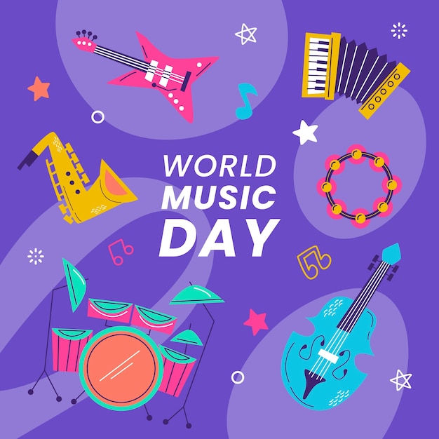 Flat illustration for world music day celebration