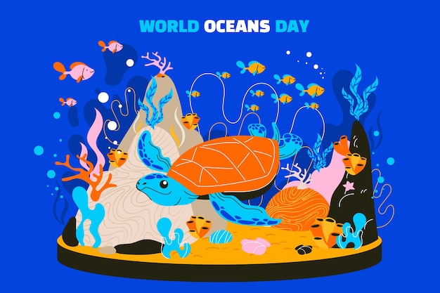 Flat illustration for world oceans day celebration