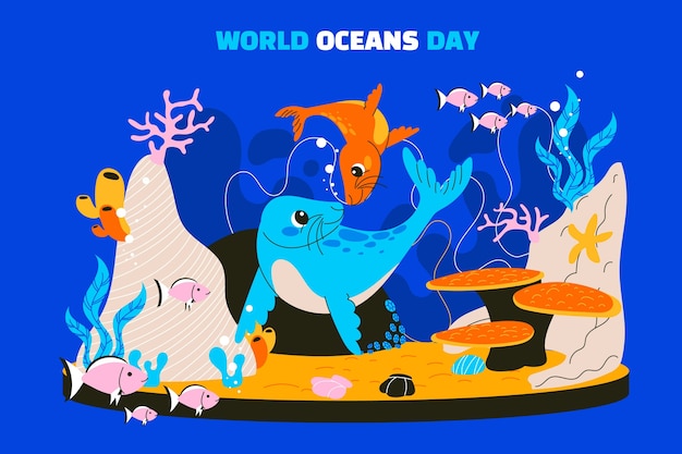 Flat illustration for world oceans day celebration