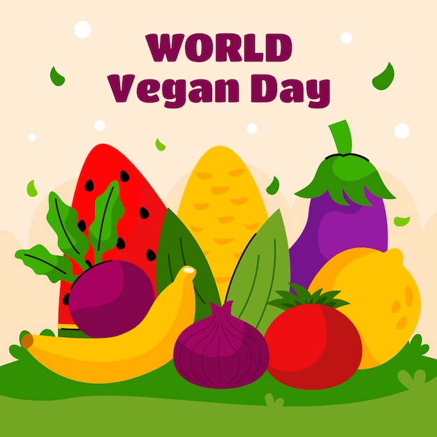 Flat illustration for world vegan day celebration