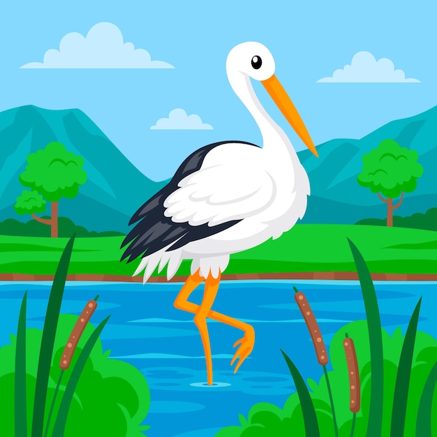 Flat illustration for world wetlands day with flora and fauna