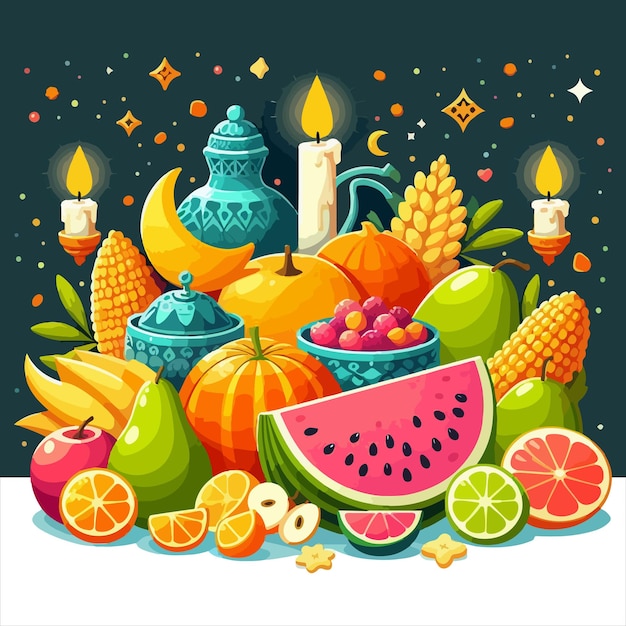 Vector flat illustration for yalda night festival celebration with fruit