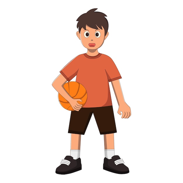 flat illustration young boy play basketball