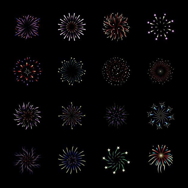 Flat Illustrations of Fireworks